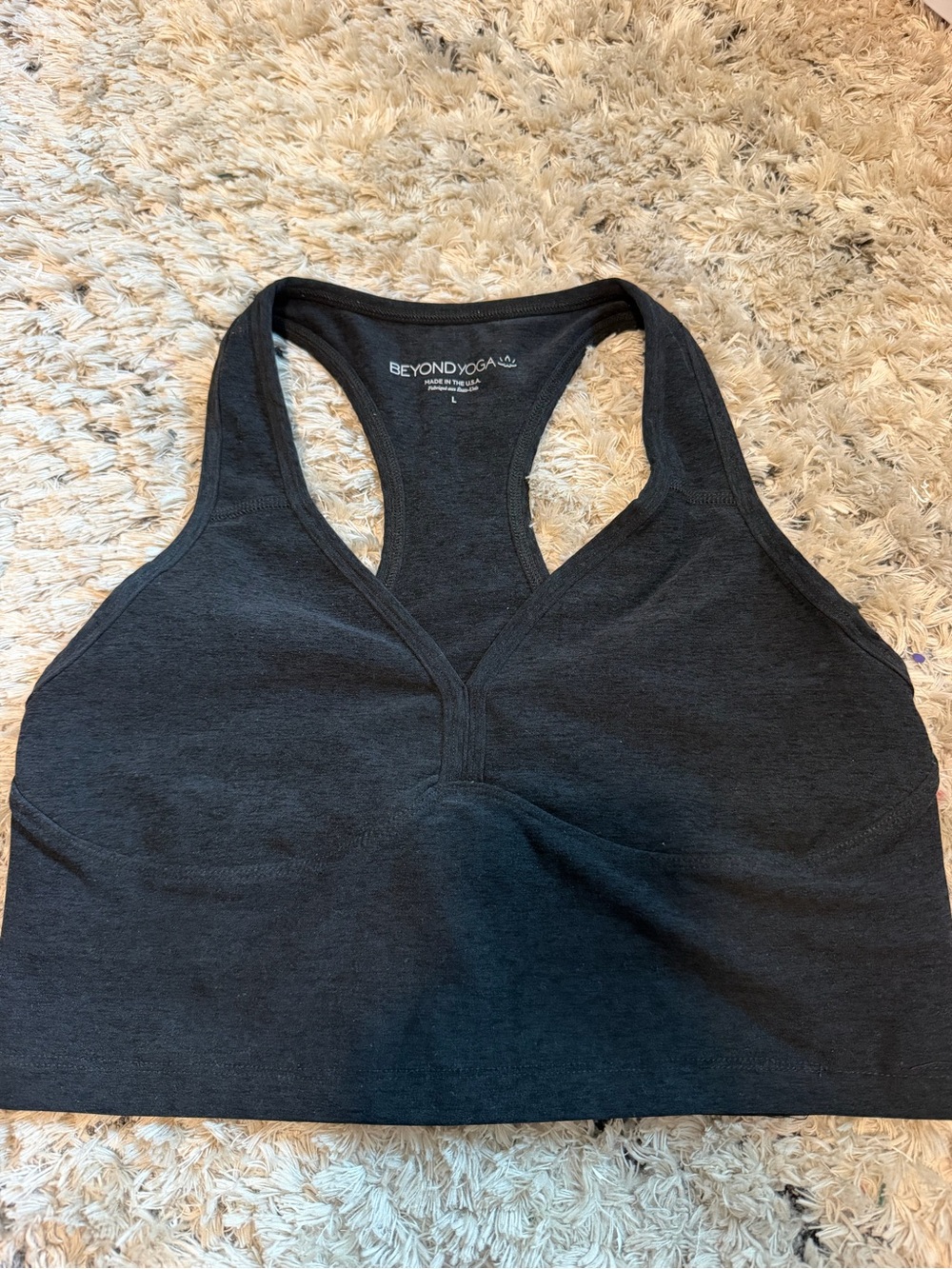 Beyond Yoga Charcoal Racerback Pullover Sports Bra